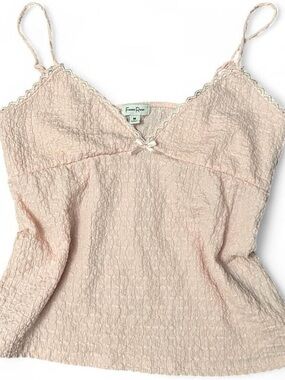 Pink Lace Cami Top Bow Detail Size M Y2K Coquette Fairycore Faded Rose